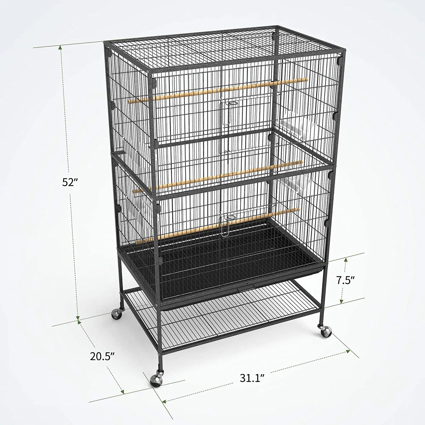 YINTATECH 52-Inch Wrought Iron Flight Bird Parakeet Parrot Cage for Large Cockatiel, Canary, Finch, Lovebird, Parrotlet, Conure, Pigeons, African Grey Quaker, Birdcage with Rolling Stand Animals & Pet Supplies > Pet Supplies > Bird Supplies > Bird Cages & Stands YINTATECH   