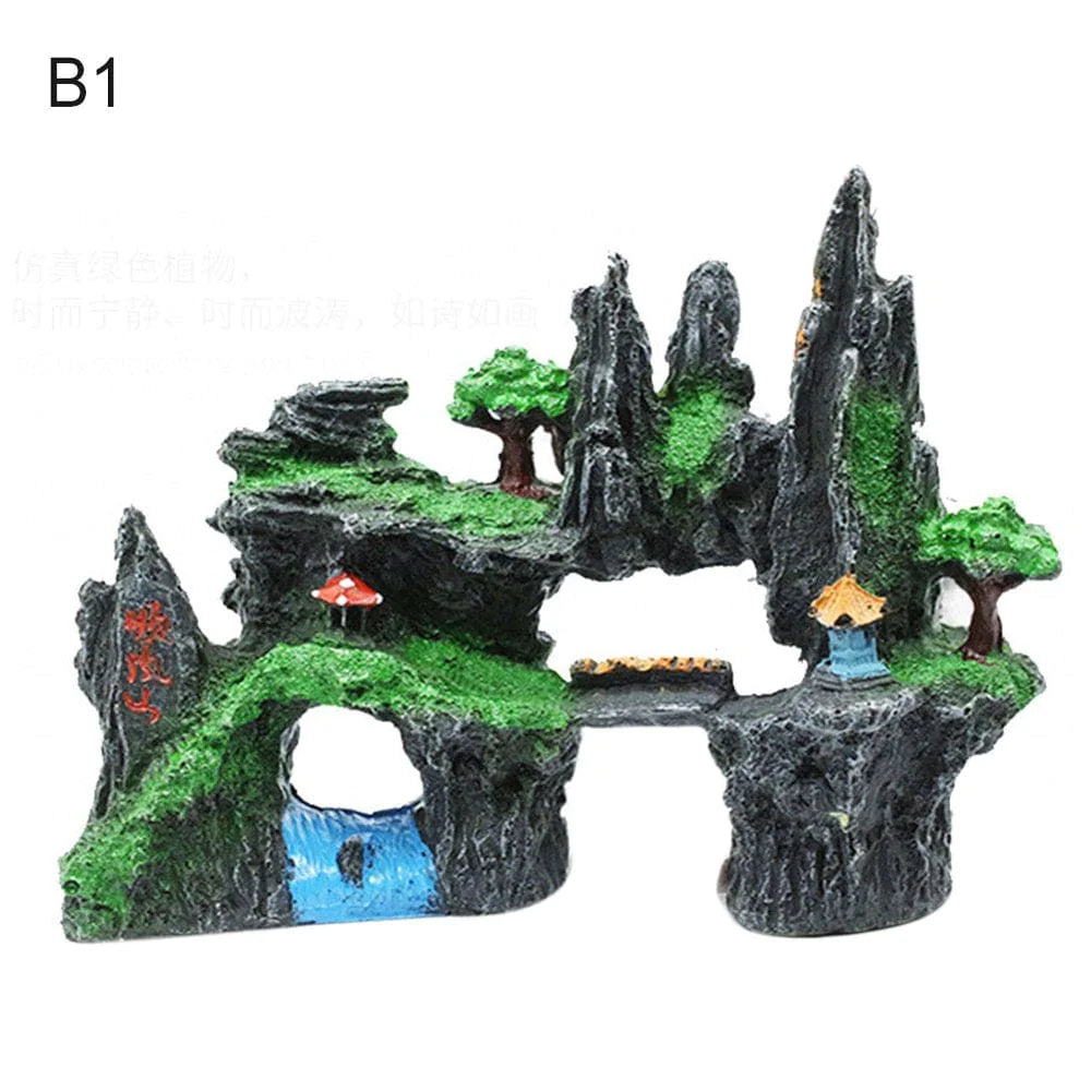 Yirtree Mountain View Decor Rockery Landscape Rock Hiding Cave Tree Aquarium Ornament Fish Tank Decoration Animals & Pet Supplies > Pet Supplies > Fish Supplies > Aquarium Decor Yirtree   