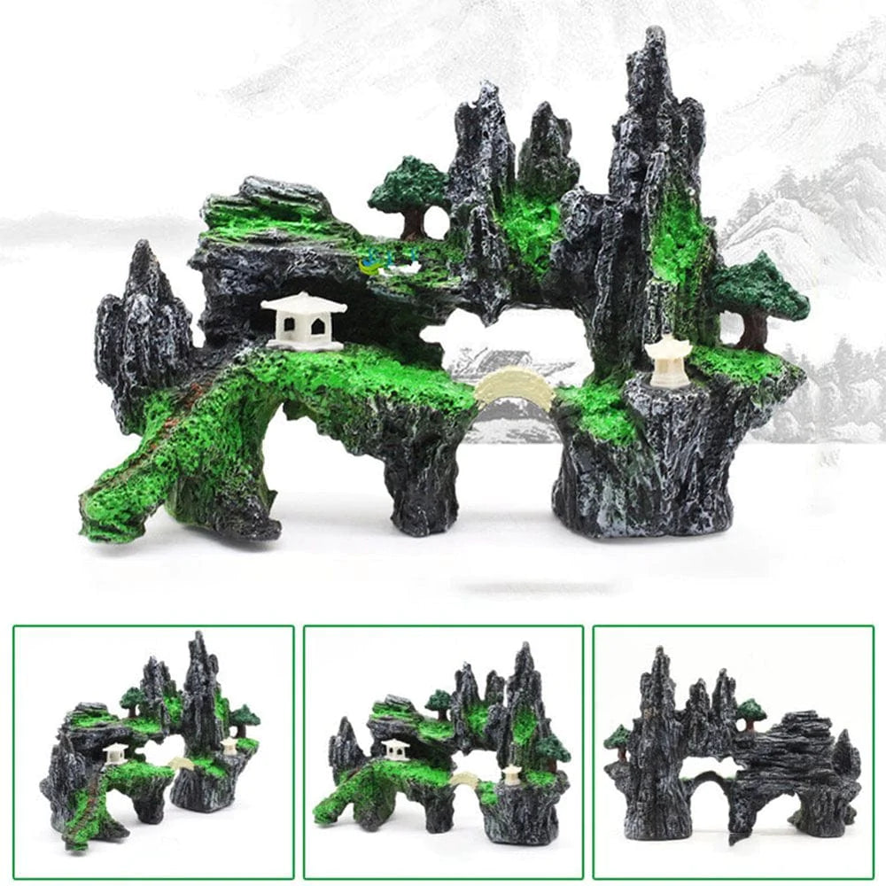 Yirtree Mountain View Decor Rockery Landscape Rock Hiding Cave Tree Aquarium Ornament Fish Tank Decoration Animals & Pet Supplies > Pet Supplies > Fish Supplies > Aquarium Decor Yirtree   