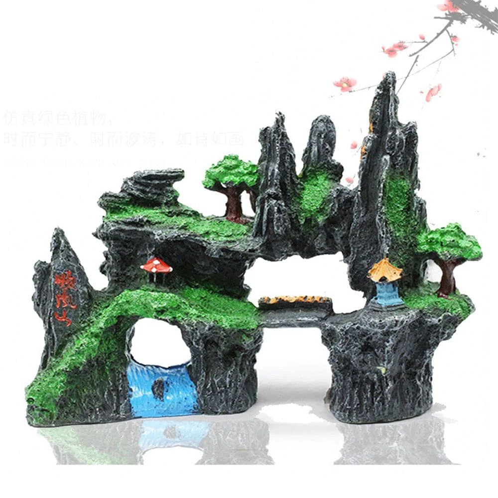 Yirtree Mountain View Decor Rockery Landscape Rock Hiding Cave Tree Aquarium Ornament Fish Tank Decoration Animals & Pet Supplies > Pet Supplies > Fish Supplies > Aquarium Decor Yirtree   