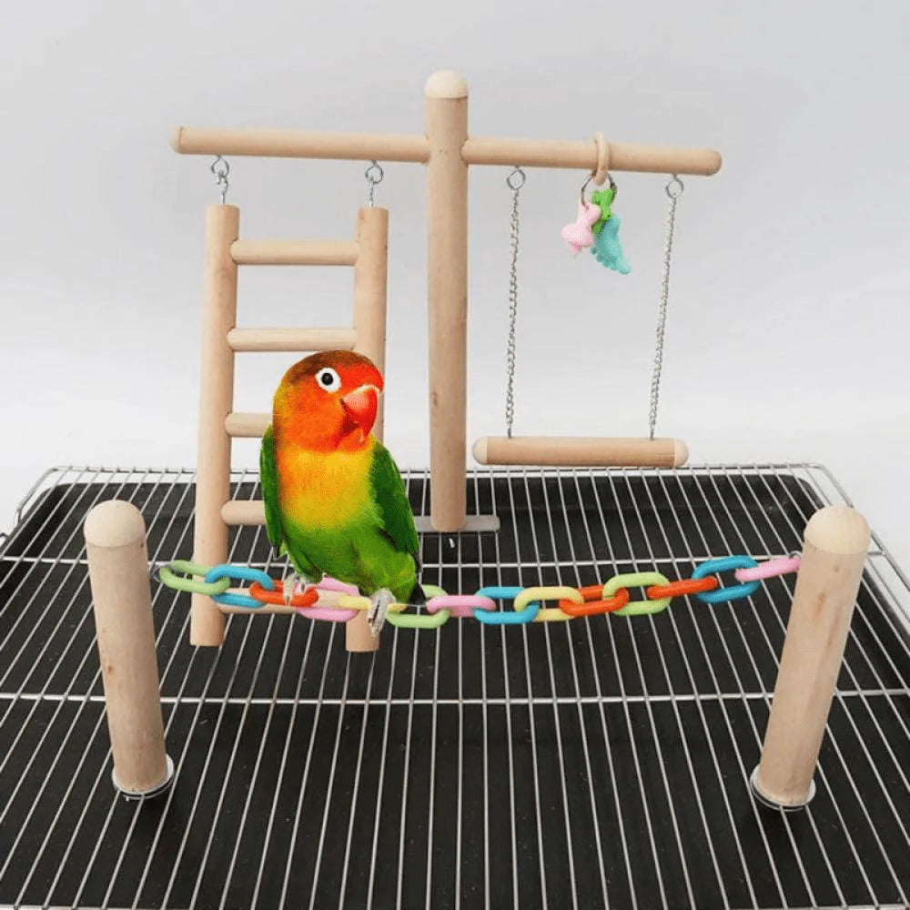YITON Bird Swings Bird Cage Stand Play Gym Wood Perch Playground Parrot Climbing Ladder Chew Chain 1Set