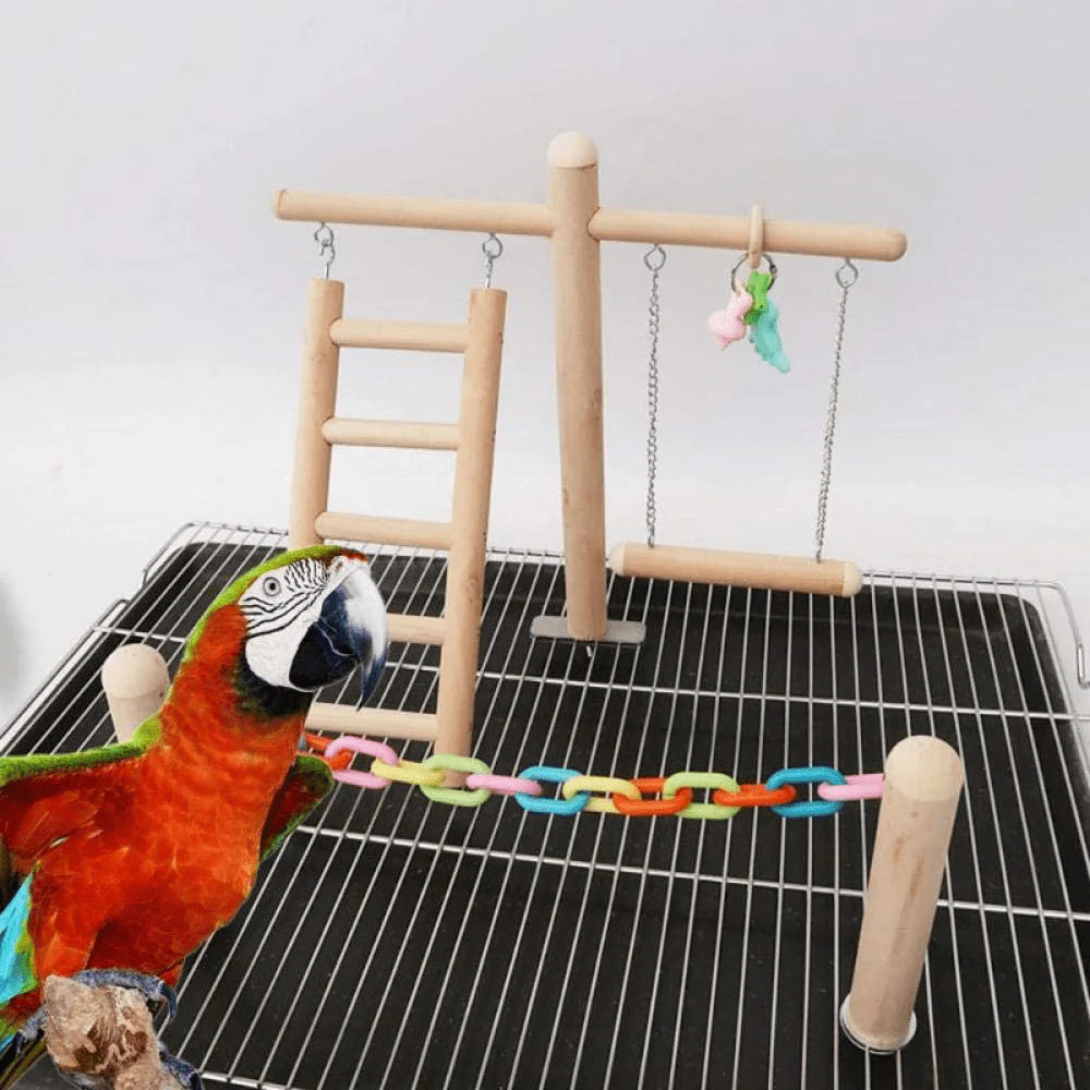 YITON Bird Swings Bird Cage Stand Play Gym Wood Perch Playground Parrot Climbing Ladder Chewing Chain Swing 1Set Animals & Pet Supplies > Pet Supplies > Bird Supplies > Bird Gyms & Playstands YITON   