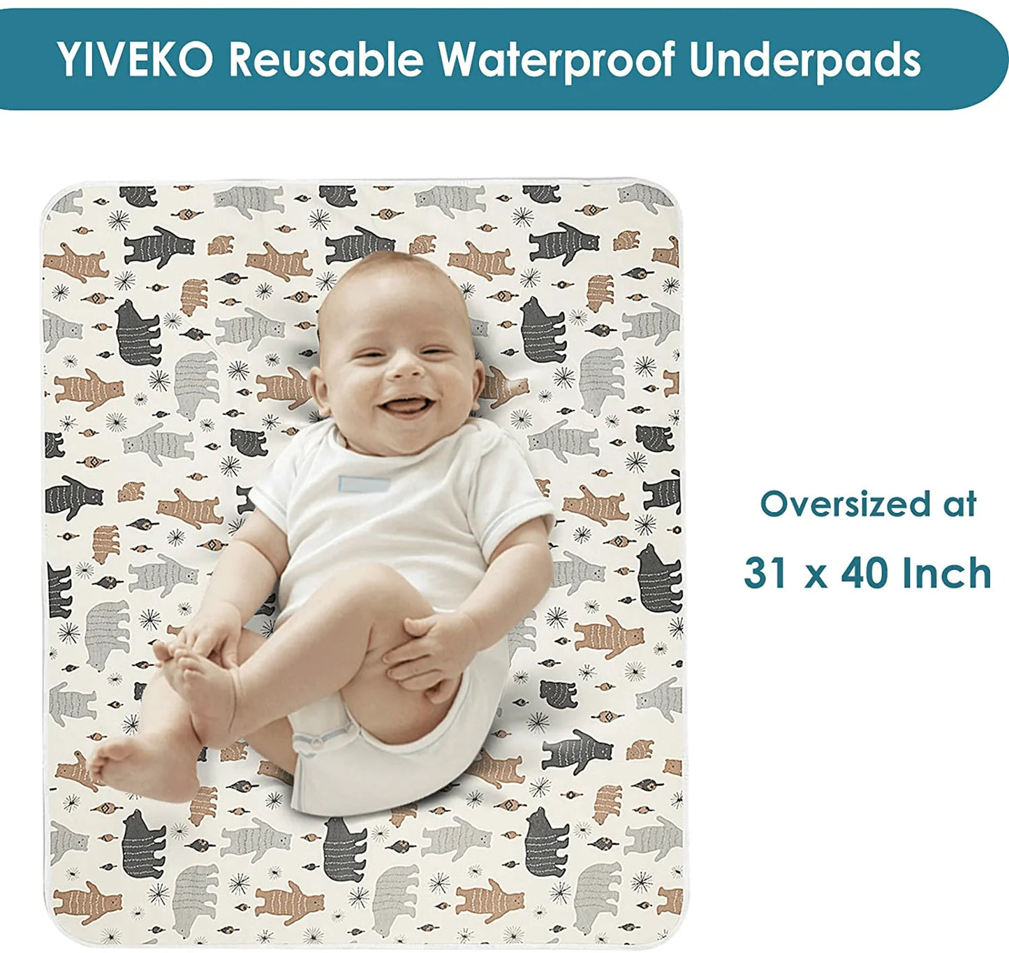 YIVEKO Baby Waterproof Bed Pad Washable Mattress Pad Reusable Underpads Bed Wetting Incontinence Cover for Baby Toddler Children and Adults