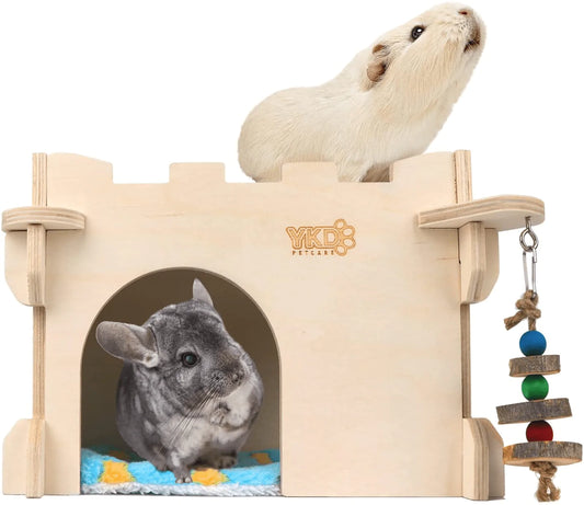 YKD Castle Chinchilla House - Small Animal Hideout for Chinchilla Guinea Pig Hedgehog, or Rat - Ventilated Wooden Hamster Habitat with Multiple Doors - Made from Natural Wood Animals & Pet Supplies > Pet Supplies > Small Animal Supplies > Small Animal Habitat Accessories YKD   