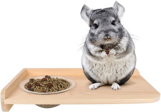 YKD Small Animals Natural Wood Stand Platform with Acrylic Feeding Bowl, Chinchilla Habitat Feeding Platform, Small Animals Cage Accessories for Chinchilla Squirrel Gerbil Suger Glider Hamsters Animals & Pet Supplies > Pet Supplies > Small Animal Supplies > Small Animal Habitat Accessories YKD   