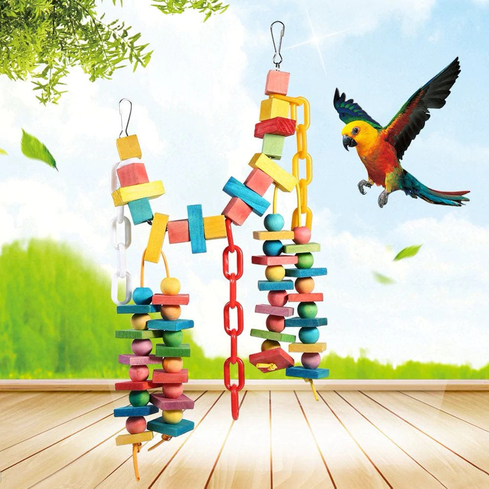 YLSHRF Birds Chewing Toys,Colorful Parrot Cage Wood Chew Bite Toys Pet Bird Hanging Swing Scratcher Perch, Birds Wood Chewing Toys Animals & Pet Supplies > Pet Supplies > Bird Supplies > Bird Toys YLSHRF   
