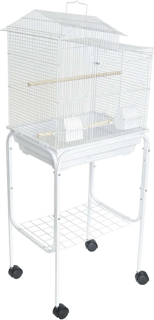 YML 5894 3/8" Bar Spacing Villa Top Bird Cage with Stand, 18" X 14"/Small, White
