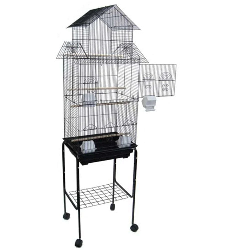 YML 6844_4814BLK 3/8" Bar Spacing Tall Pagoda Top Bird Cage with Stand, 18" X 14"/Small, Black Animals & Pet Supplies > Pet Supplies > Bird Supplies > Bird Cages & Stands YML Group Inc. Black  