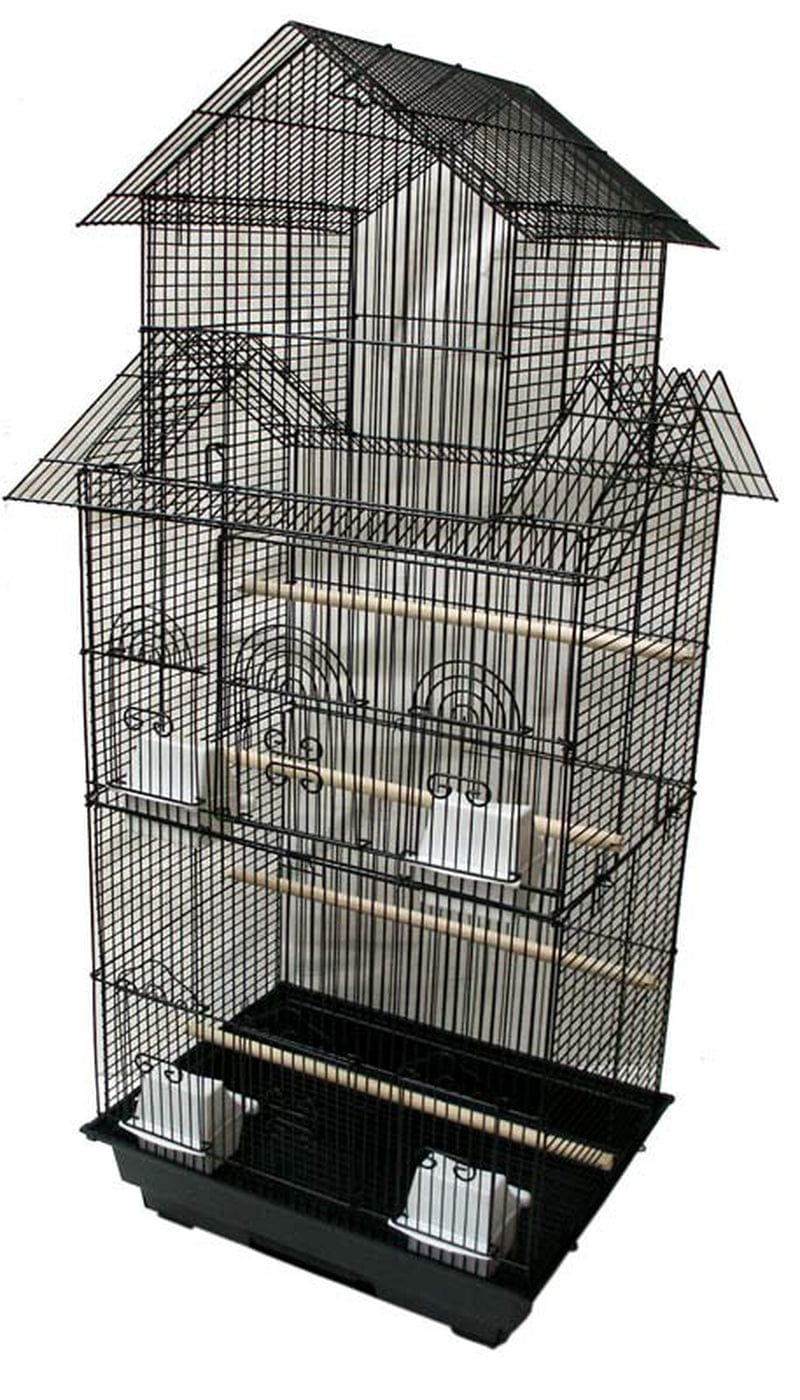 YML 6844_4814BLK 3/8" Bar Spacing Tall Pagoda Top Bird Cage with Stand, 18" X 14"/Small, Black Animals & Pet Supplies > Pet Supplies > Bird Supplies > Bird Cages & Stands YML Group Inc.   