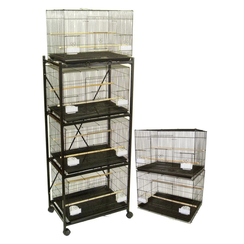 YML 6X2434Blk and 1X 4134BLK Six Small Bird Breeding Cages with Divider and One 4 Tier Stand in Black Animals & Pet Supplies > Pet Supplies > Bird Supplies > Bird Cages & Stands YML   