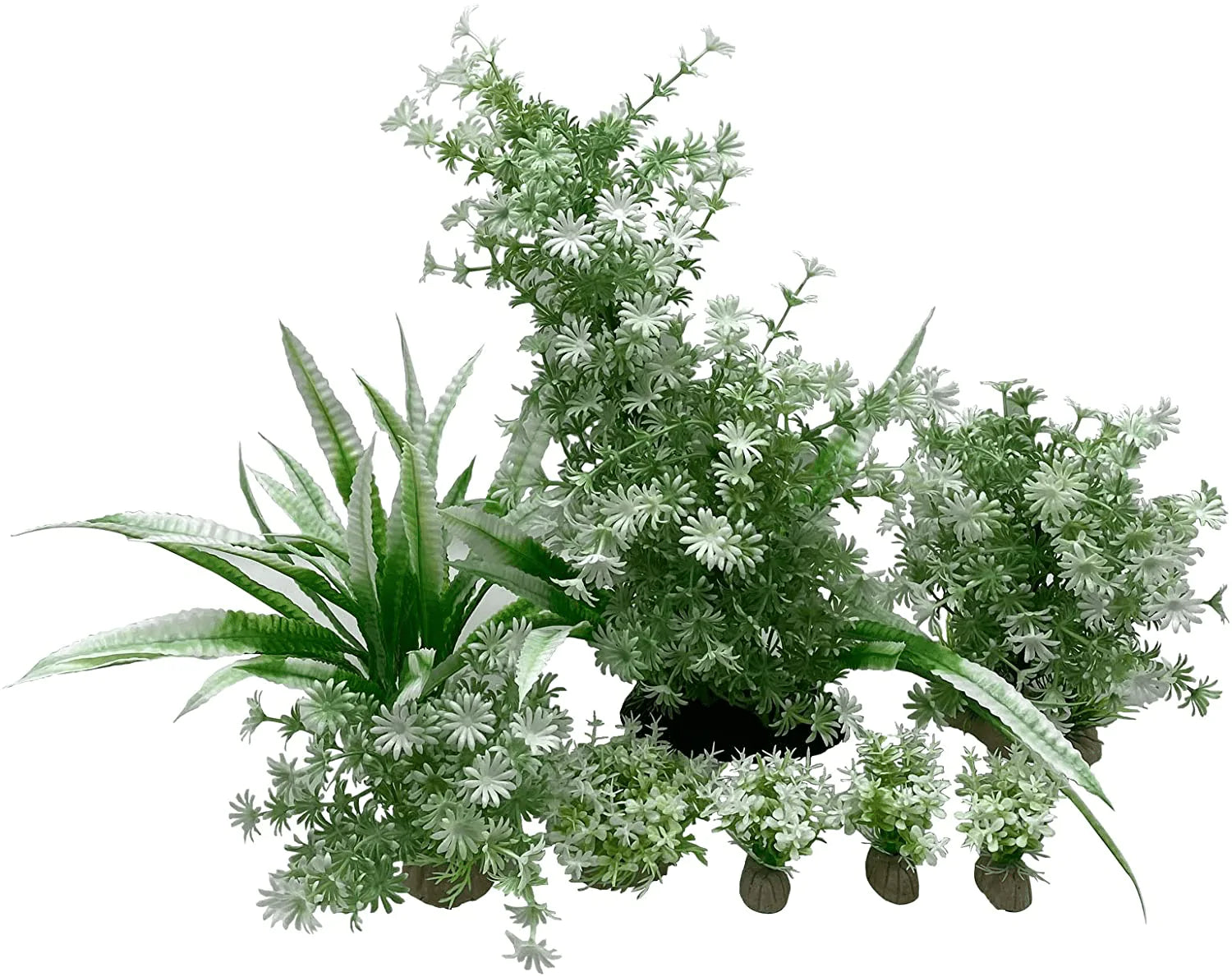 YOJOE Aquarium Plants Aquarium Decor Plastic Plants Fish Tank Decoration Aquarium Plant Set Green Plants, Aquarium Green Plants Set 5 Pieces Animals & Pet Supplies > Pet Supplies > Fish Supplies > Aquarium Decor YOJOE White Grass Plant Set 8 pieces  