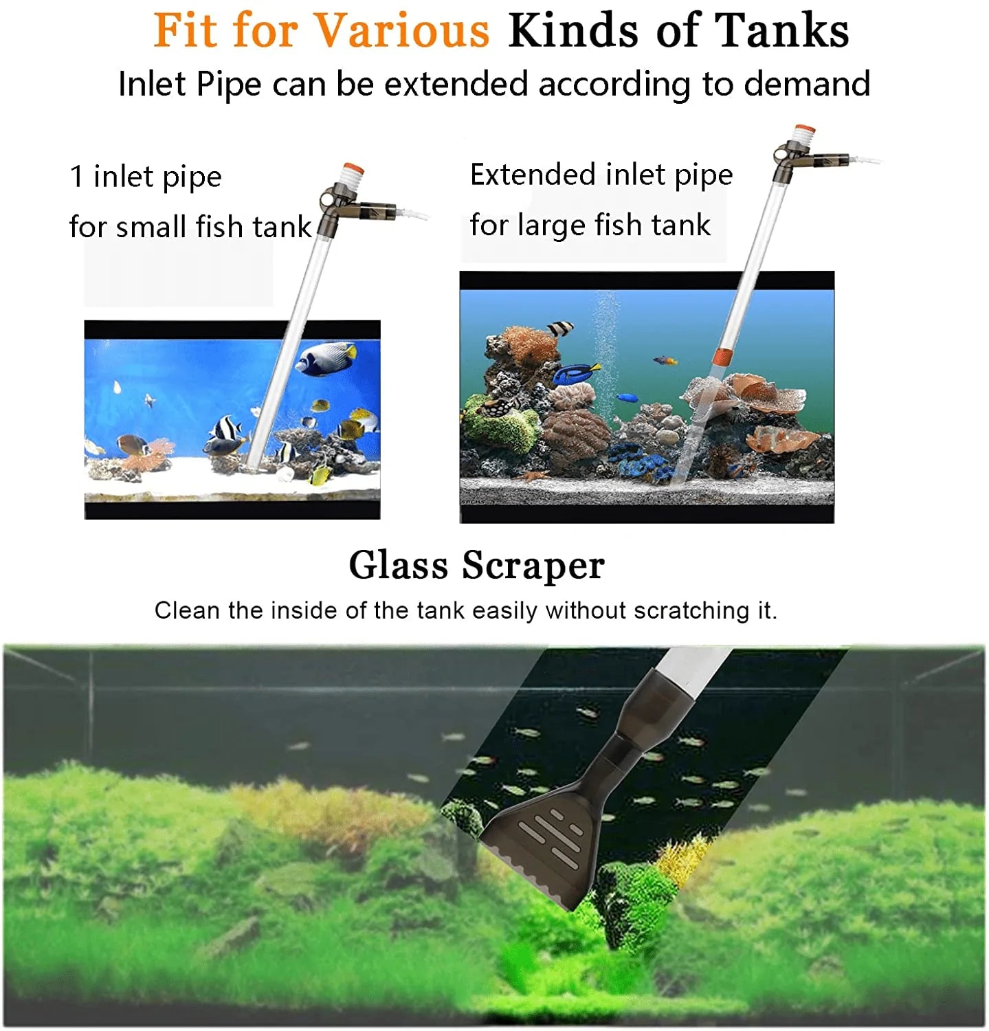 Yokgrass 5 in 1 Fish Tank Cleaner, Aquarium Gravel Vacuum Gravel Cleaner Siphon Vac with Algae Scraper, Water Flow Controller and Extendable Pipe for Quick Water Changing, Sand and Gravel Cleaning Animals & Pet Supplies > Pet Supplies > Fish Supplies > Aquarium Gravel & Substrates Yokgrass   
