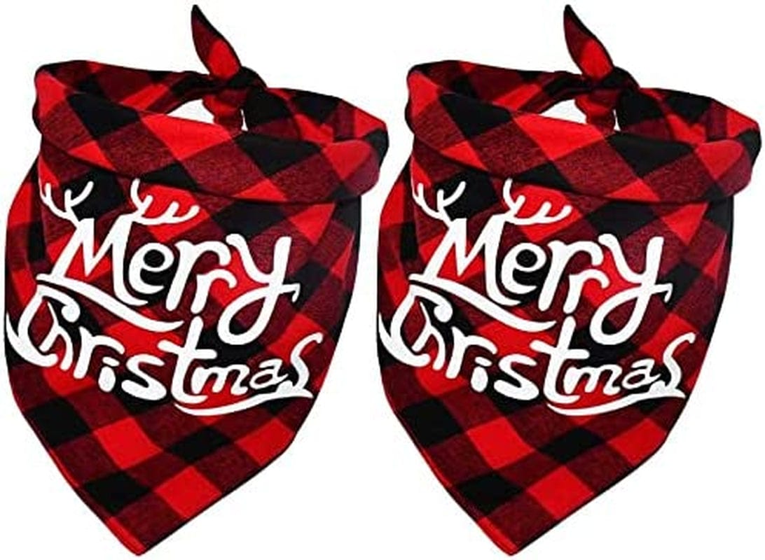 Yoochee 2 Pack Dog Christmas Bandana, Classical Buffalo Plaid Pet Bandana, Reversible Scarf Triangle Bibs Kerchief Set (2 Pack, Red&Green, Merry Chrismas Pattern) Animals & Pet Supplies > Pet Supplies > Dog Supplies > Dog Apparel Yodofol 2 Pack, Red&Red, Merry Chrismas Pattern  