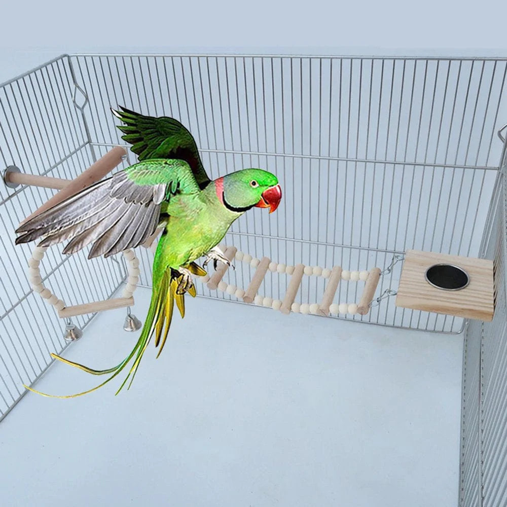 Yoone 4Pcs Pet Bird Parrot Hamster Wood Bell Swing Perch Board Ladder Hanging Chew Toy Animals & Pet Supplies > Pet Supplies > Bird Supplies > Bird Ladders & Perches Yoone   