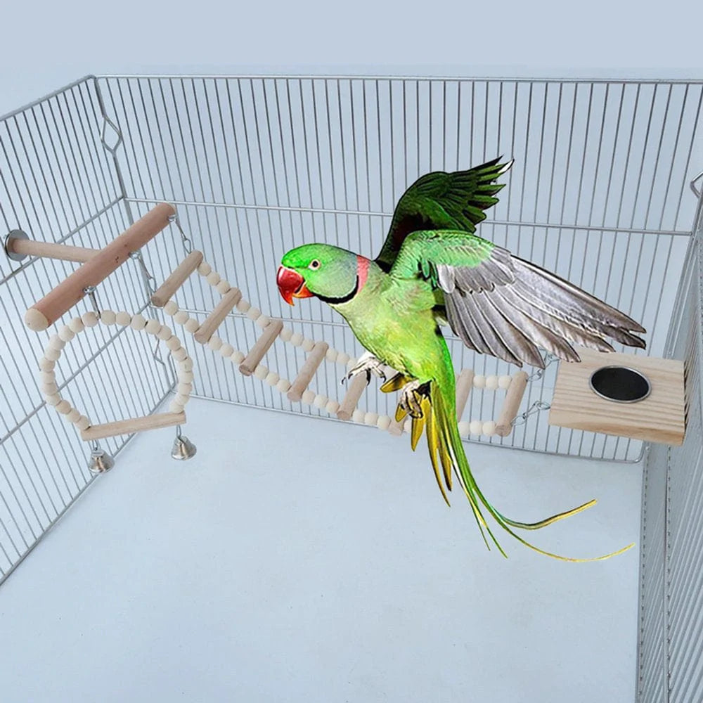 Yoone 4Pcs Pet Bird Parrot Hamster Wood Bell Swing Perch Board Ladder Hanging Chew Toy Animals & Pet Supplies > Pet Supplies > Bird Supplies > Bird Ladders & Perches Yoone   