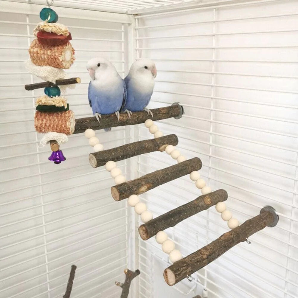 Yoone Bird Stand Bite Resistant Easy to Disassemble Various Angle Installation Natural Materials Climb and Play Perched Portable Pet Bird Parrot Wooden Ladder for Indoor