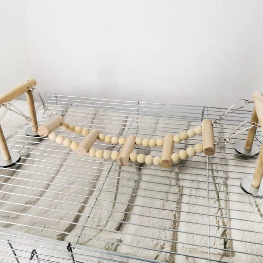 Yoone Pet Bird Parrot Wood Beads Perch Ladder Hanging Swing Bridge Playground Chew Toy