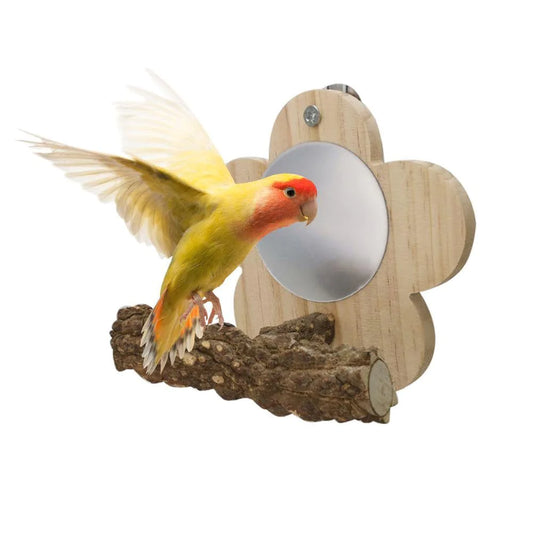 Younar Flower Bird Mirror with Perch Bird Parakeet Mirror for Cage Bird Stand Mirror Toys Birdcage Fun for Conure Cockatiel Budgie Gerbil African Grey Macaw Gorgeously Animals & Pet Supplies > Pet Supplies > Bird Supplies > Bird Cages & Stands Younar Wood Color  