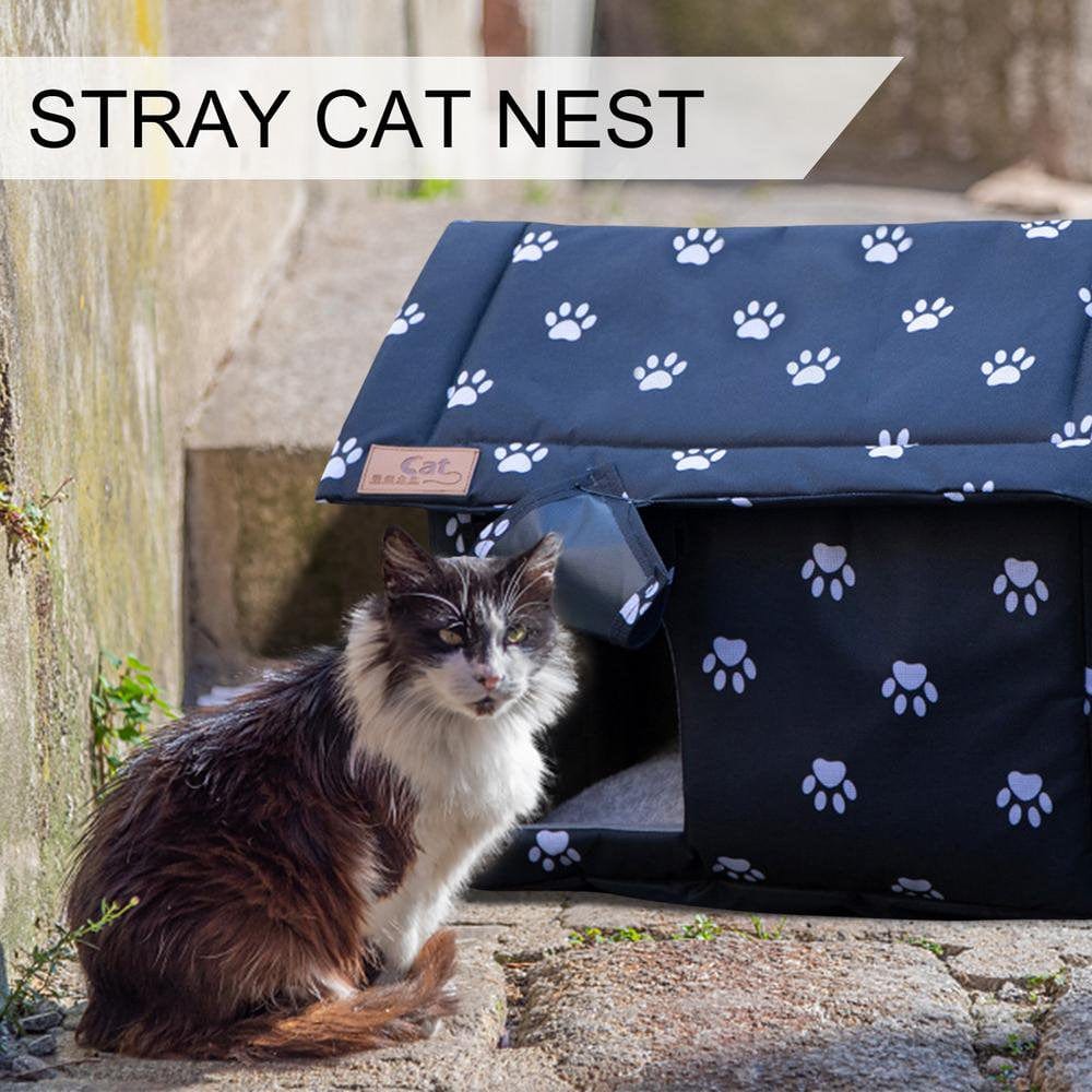 Younar Outdoor Cat Shelter outside Cat Houses for Feral Cats Kitty Shelter with Waterproof Oxford Cloth Warm Pet House for Small Dogs Indoor Outdoor Steady