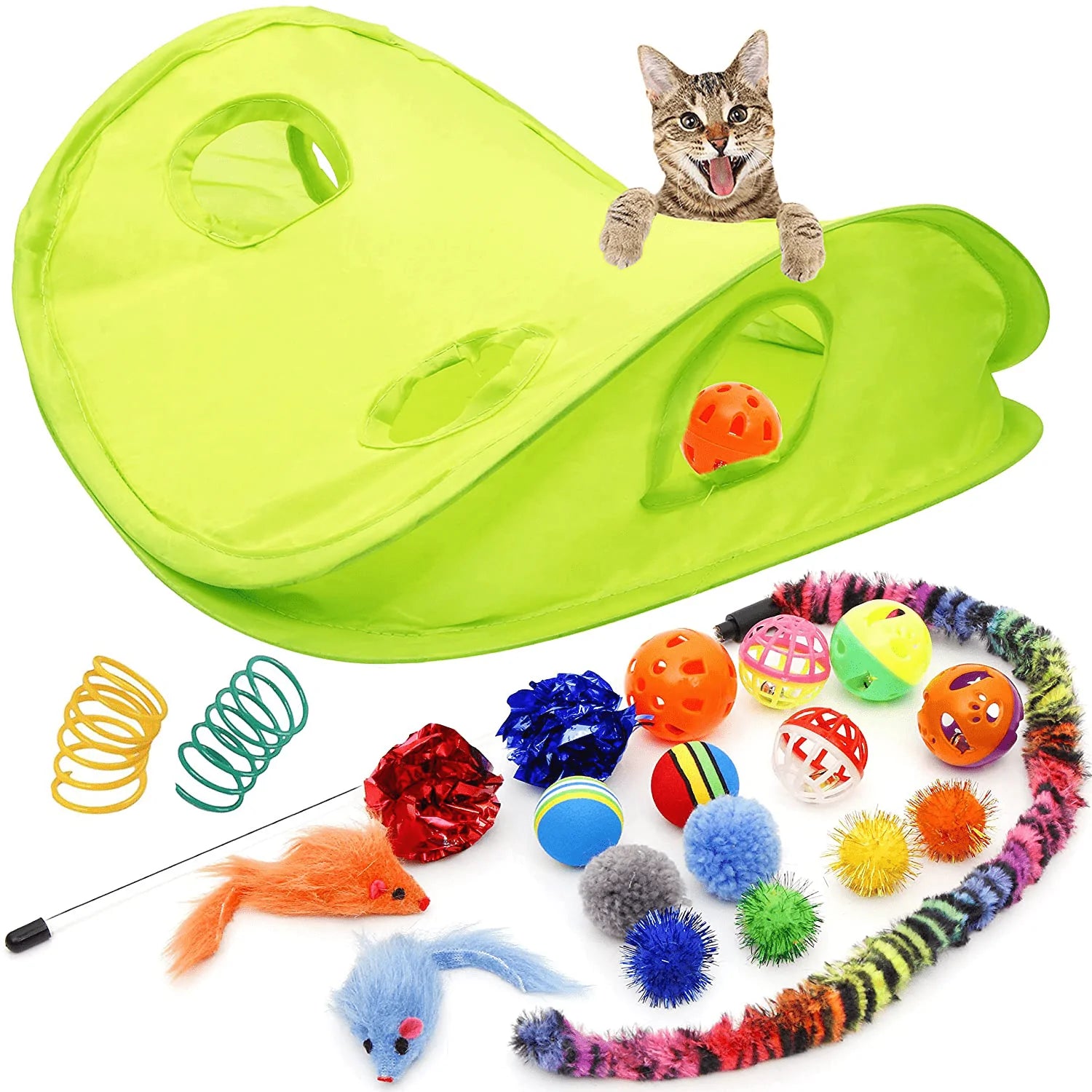 Youngever 18 Cat Toys Kitten Toys Assortments, Cat Teaser Wand, Interactive Bell Toy, Sparkle Balls for Cat, Puppy, Kitty, Kitten Animals & Pet Supplies > Pet Supplies > Cat Supplies > Cat Toys Youngever LLC with Hide Seek Toy  