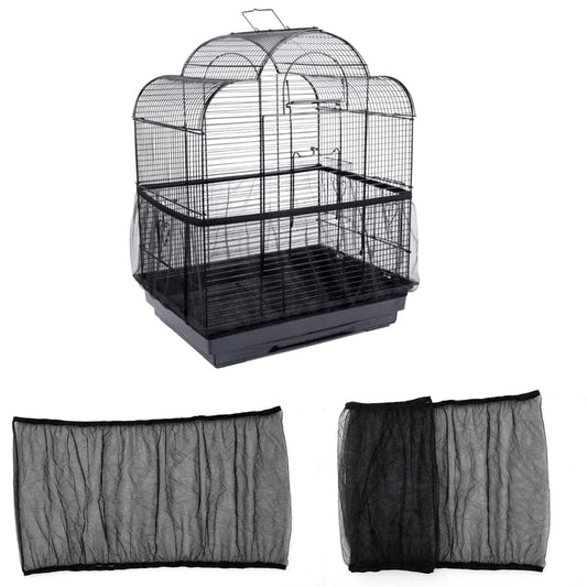 Yous Auto Bird Cage Seed Catcher Adjustable Parrot Cage Skirt Mesh Pet Bird Cage Skirt Guard Cage Accessories for Square round Cage,Black L