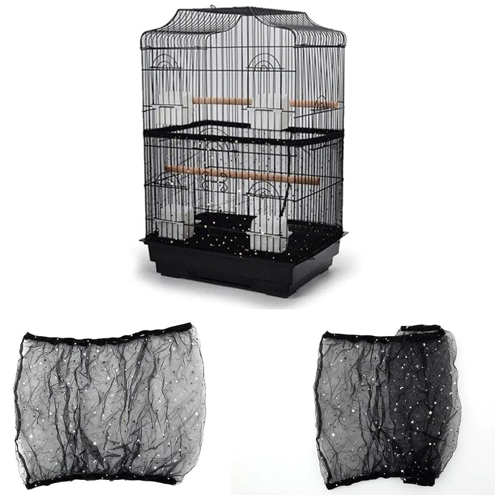Yous Auto Bird Cage Seed Catcher Adjustable Parrot Cage Skirt Mesh Pet Bird Cage Skirt Guard Cage Accessories for Square round Cage,Black L Animals & Pet Supplies > Pet Supplies > Bird Supplies > Bird Cage Accessories Yous Auto Star and Moon Black 