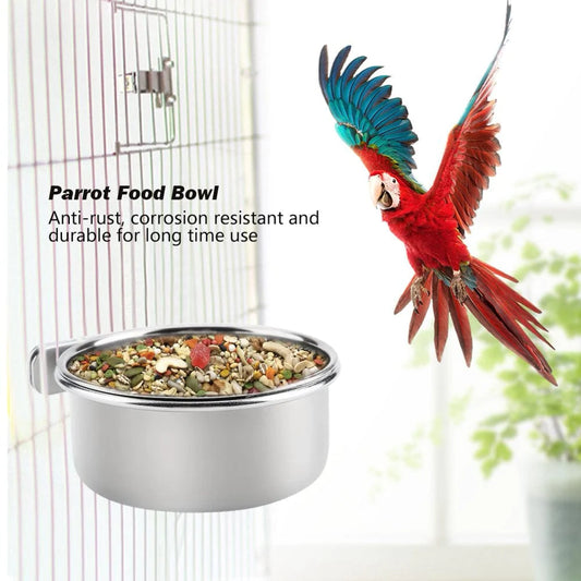YOUTHINK Parrots Feeder,Stainless Steel Food Water Feeding Bowl Parakeet Feeder Bird Cage Accessory, Parrots Food Feeder