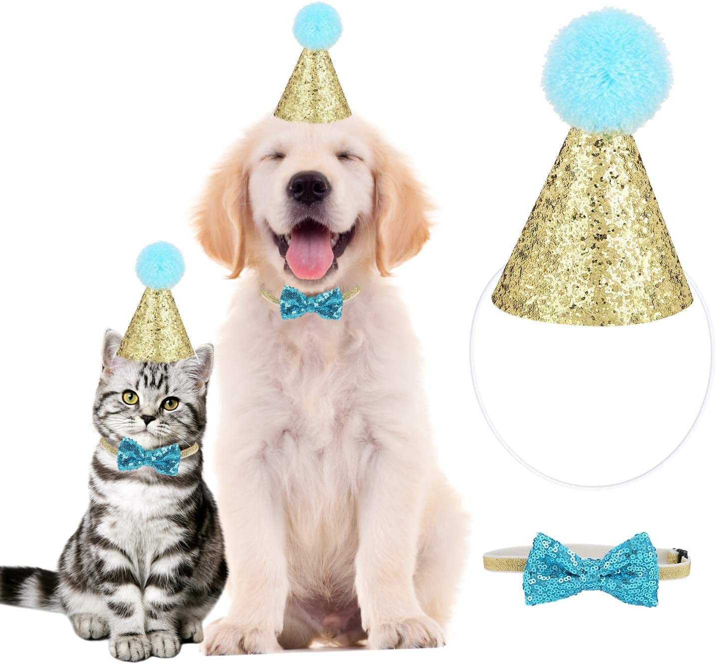 YOUTHINK Pet Cat Dog Birthday Hat, Pet Party Hat Bowknot Bow Tie Breakaway Collar Set Adjustable Headband for Kitten Puppy Animals & Pet Supplies > Pet Supplies > Dog Supplies > Dog Apparel YOUTHINK   