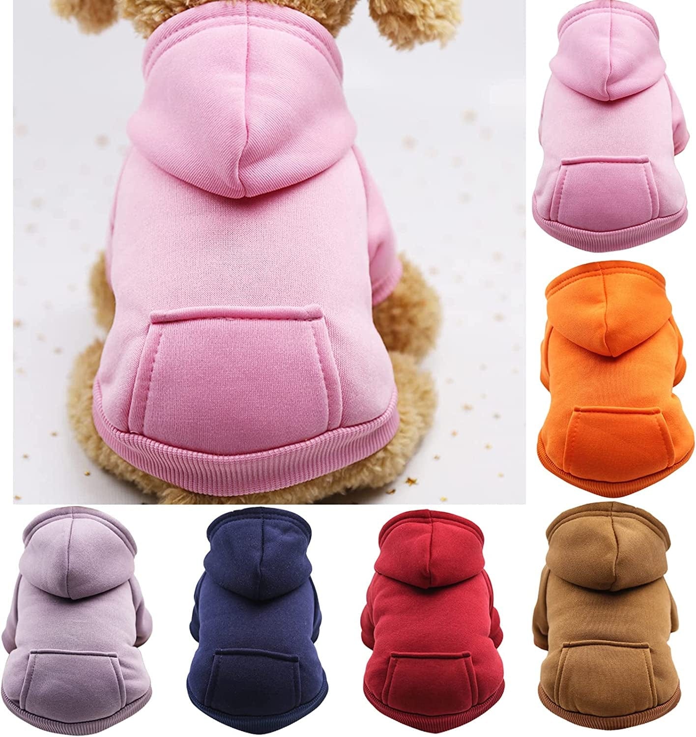 Ypfxvk Puppy Fleece Boy for Small Winter Medium Clothes Dog Warm Dogs Sweater Girl with Pocket Hoodie Fall Pet Clothes (Pink-2, XS) Animals & Pet Supplies > Pet Supplies > Dog Supplies > Dog Apparel Ypfxvk   