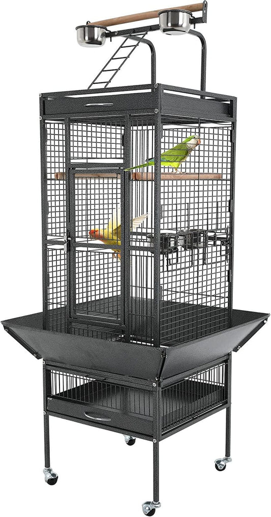 YRLLENSDAN 61-Inch Wrought Iron Large Bird Cage with Play Top and Rolling Stand Parrot Cage Bird Cages, Black Animals & Pet Supplies > Pet Supplies > Bird Supplies > Bird Cages & Stands YRLLENSDAN   