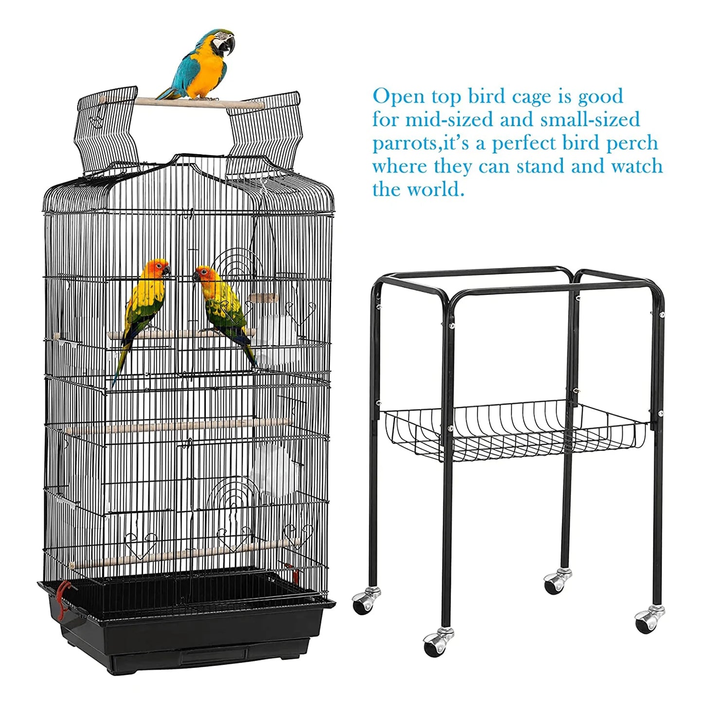 Yrllensdan Large Bird Cage 64" 2 in 1 Open Top Parakeet Cage Detachable Rolling Stand Budgie Lovebird Conure Finch Cage Chinchila Cockatiel Pet House Vision Birdcages- Black Animals & Pet Supplies > Pet Supplies > Bird Supplies > Bird Cages & Stands YRLLENSDAN   