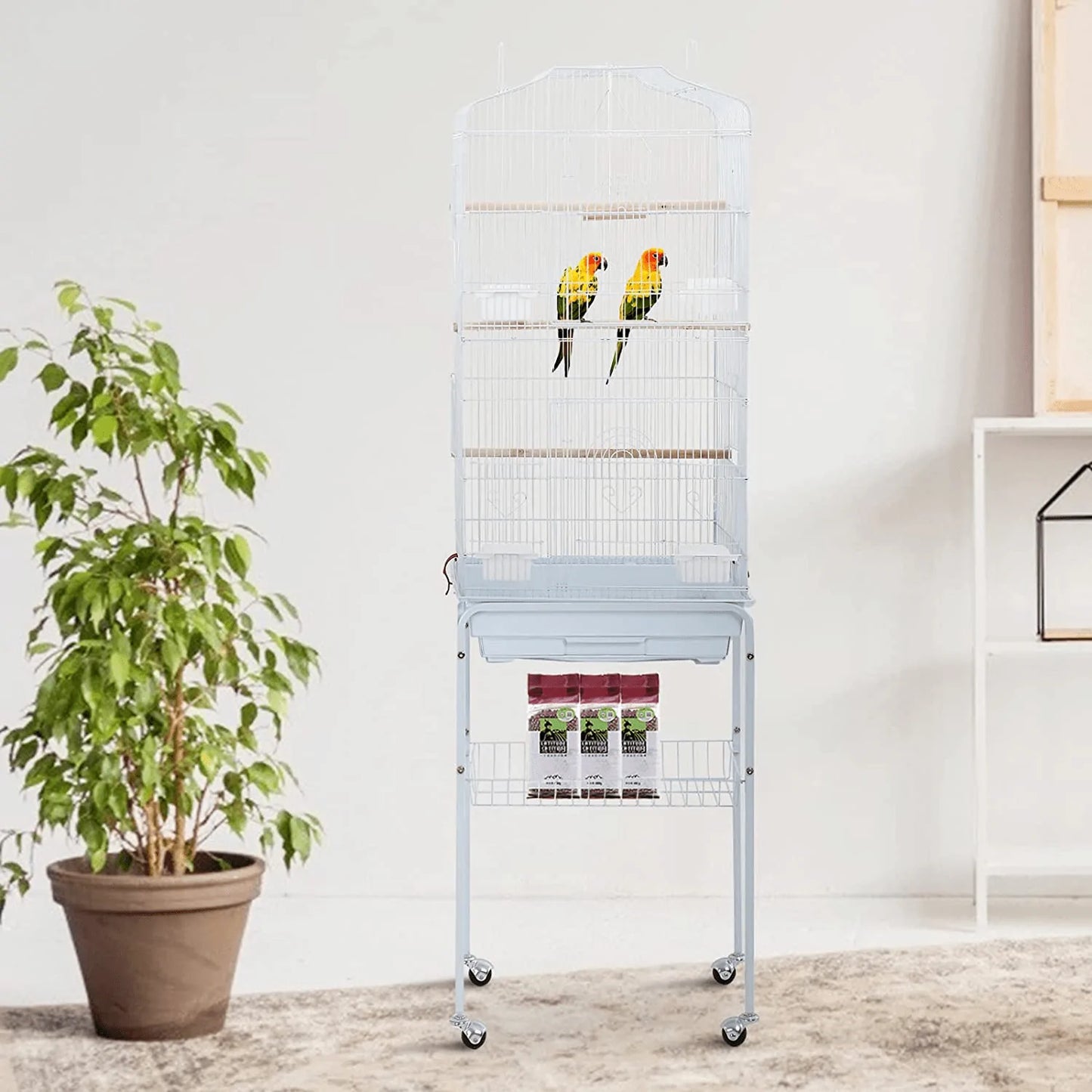 Yrllensdan Large Bird Cage 64" 2 in 1 Open Top Parakeet Cage Detachable Rolling Stand Budgie Lovebird Conure Finch Cage Chinchila Cockatiel Pet House Vision Birdcages- Black Animals & Pet Supplies > Pet Supplies > Bird Supplies > Bird Cages & Stands YRLLENSDAN White  