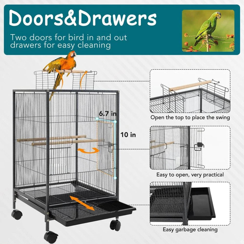 YRLLENSDAN Large Bird Cage for Parakeets, Heavy Duty 35 Inch Height Bird Cages with Stand for Cocktails Parakeet Parrot Cage Birdcage for Parrots Conure Lovebird Cockatiel Animals & Pet Supplies > Pet Supplies > Bird Supplies > Bird Cages & Stands YRLLENSDAN   