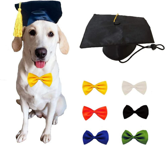 Yu-Xiang Dog Graduation Hat with 6 Pcs Bowties Pet Doctor Cap with Yellow Tassel Small Dog Funny Headwear for Party Halloween Cosplay (Hat+6 Bowties) Animals & Pet Supplies > Pet Supplies > Dog Supplies > Dog Apparel Yu-Xiang   