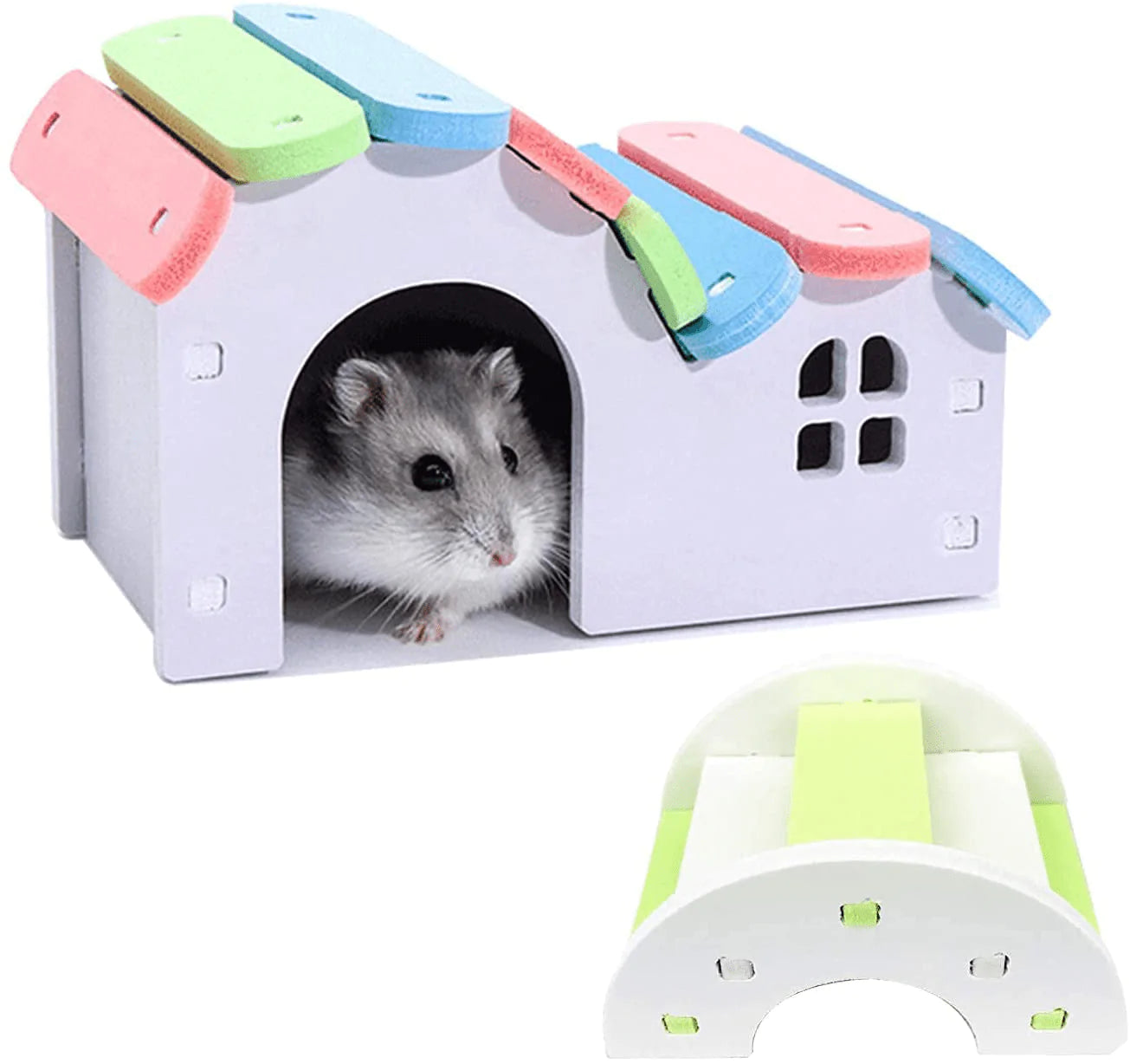 YUEKUA Hamster House Small Pet Habitat Hide Place, Fitness Circle, Rainbow Bridge, Swing, Seesaw Suitable for Gerbils, Purple Mouse Chewing Toys, Hamster Cage Accessories Animals & Pet Supplies > Pet Supplies > Small Animal Supplies > Small Animal Habitat Accessories YUEKUA s2  