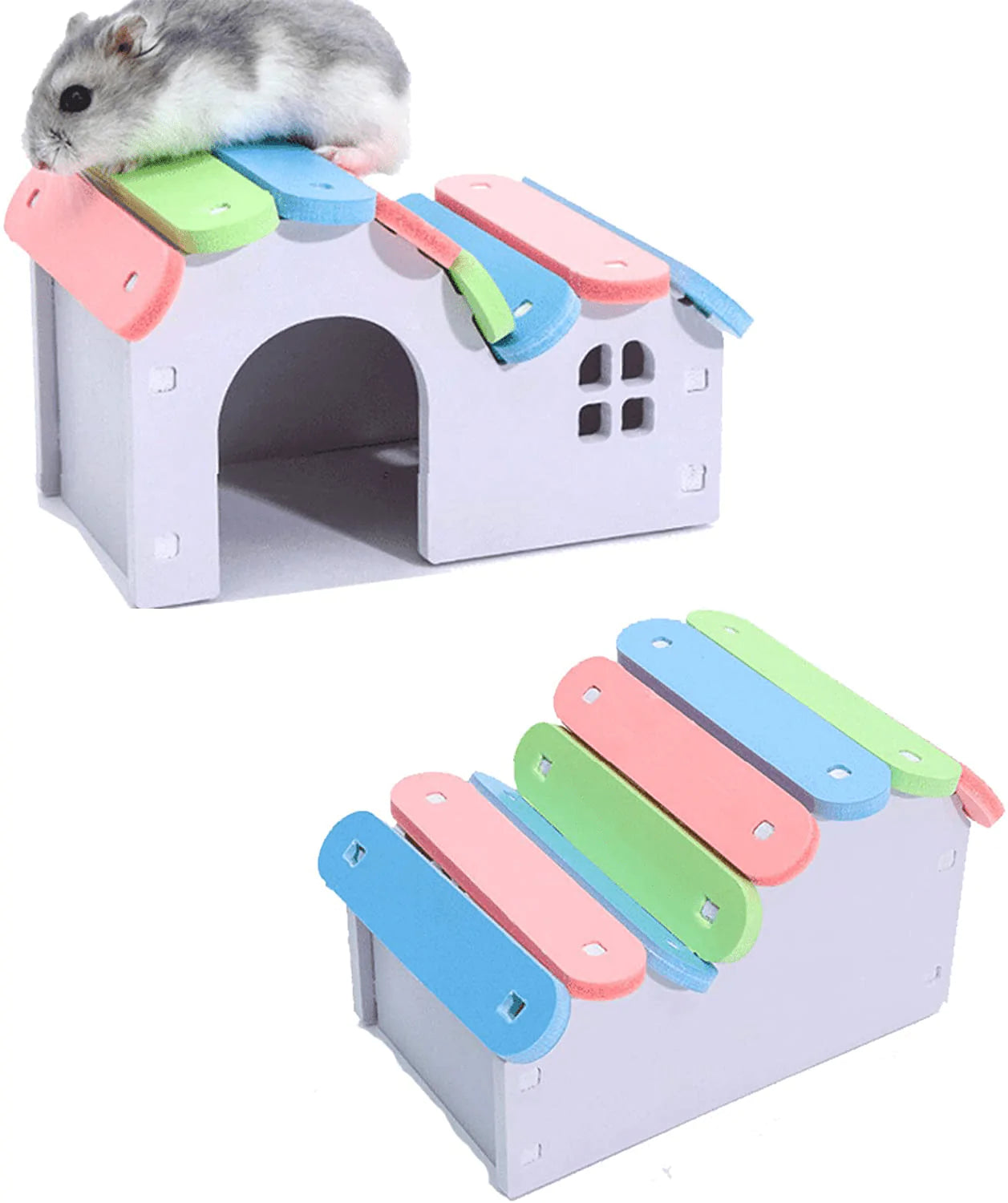 YUEKUA Hamster House Small Pet Habitat Hide Place, Fitness Circle, Rainbow Bridge, Swing, Seesaw Suitable for Gerbils, Purple Mouse Chewing Toys, Hamster Cage Accessories Animals & Pet Supplies > Pet Supplies > Small Animal Supplies > Small Animal Habitat Accessories YUEKUA   