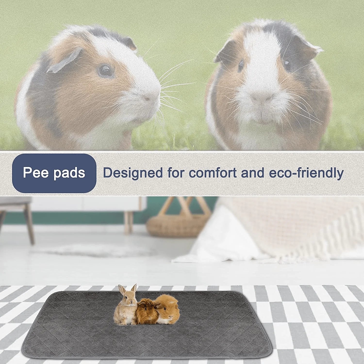 YUEPET 2 Packs Guinea Pig Fleece Cage Liners - Waterproof Reusable& anti Slip Guinea Pig Bedding Super Absorbent Pee Pad for Small Animals Animals & Pet Supplies > Pet Supplies > Small Animal Supplies > Small Animal Bedding YUEPET   