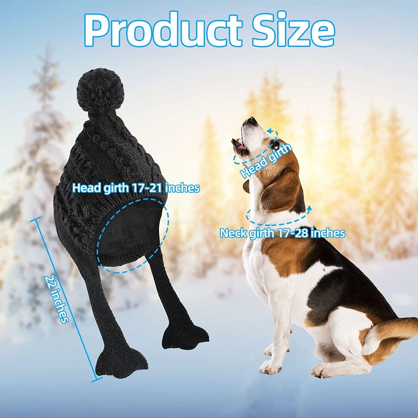 YUEPET Dog Winter Hat and Scarf Warm Fleece Lined Dog Cap with Knit Scarf, Dog Pom Pom Hat Suitable for Extra Large Dogs above 80 Pounds - Black Animals & Pet Supplies > Pet Supplies > Dog Supplies > Dog Apparel YUEPET   