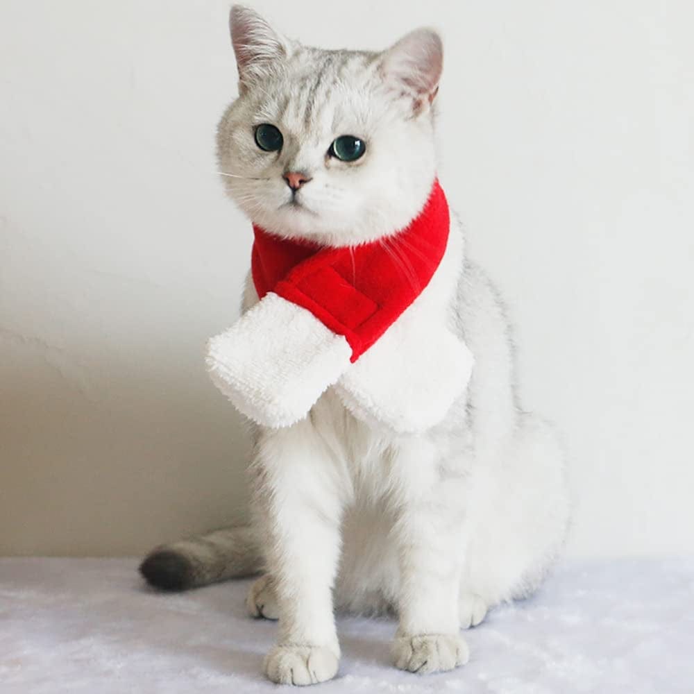 YUJUN 2PCS Cat Christmas Costume Christmas Pet Santa Hat with Scarf Outfit for Puppy Kitten Christmas Party Costume Supplies Animals & Pet Supplies > Pet Supplies > Dog Supplies > Dog Apparel YUJUN   