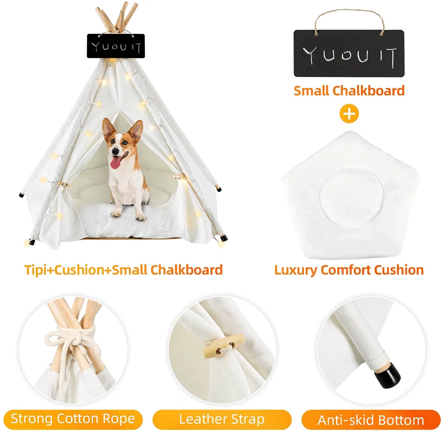 YUOUIT Pet Teepee Pet Tent with LED Light String Portable Puppy Bed for Small Dogs and Cats Folding Dogs House with Cushion for Indoor and Outdoor,Christmas,24Inches.¡­ Animals & Pet Supplies > Pet Supplies > Dog Supplies > Dog Houses YUOUIT   