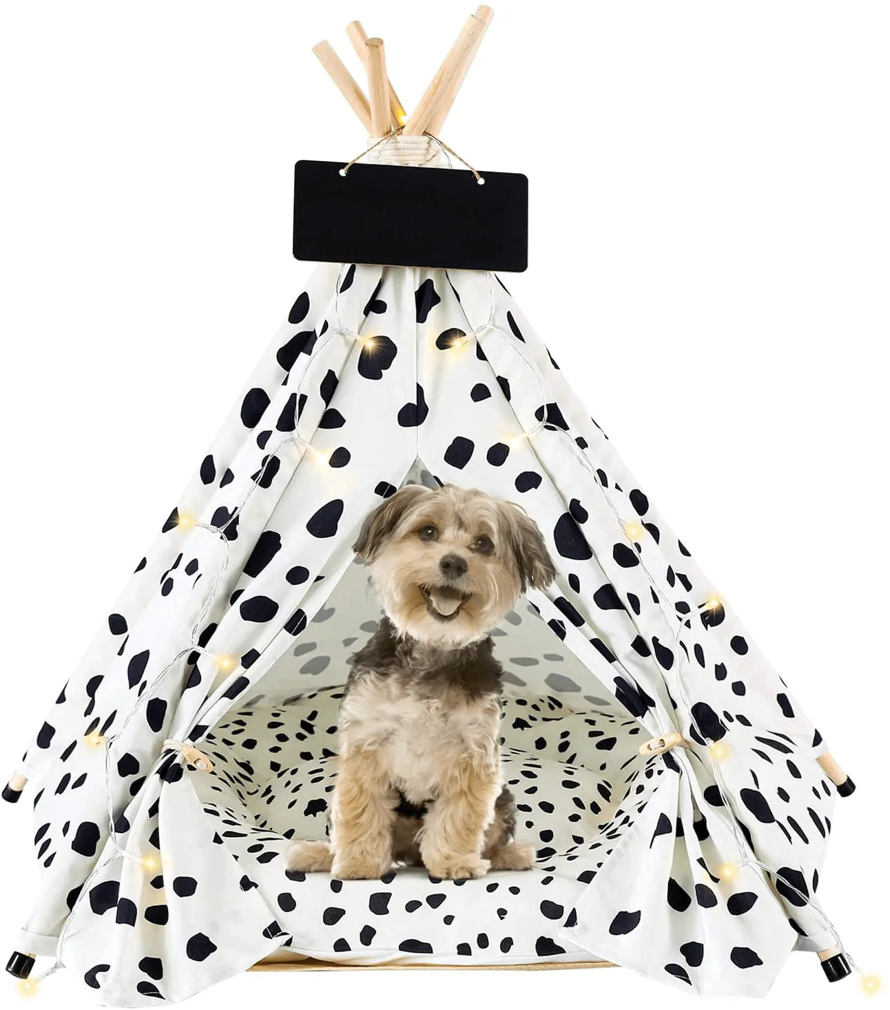 YUOUIT Pet Teepee Pet Tent with LED Light String Portable Puppy Bed for Small Dogs and Cats Folding Dogs House with Cushion for Indoor and Outdoor,Christmas,24Inches.¡­ Animals & Pet Supplies > Pet Supplies > Dog Supplies > Dog Houses YUOUIT Black and White  