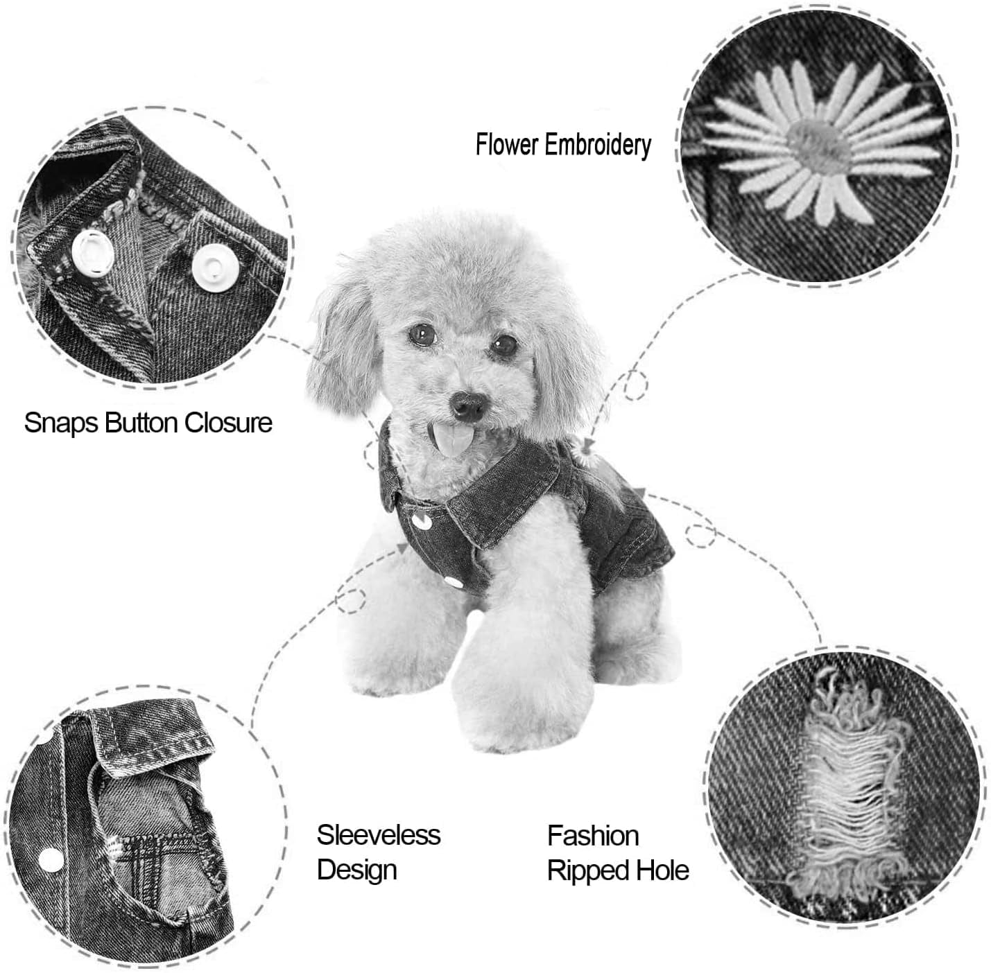 YZHZIIR Dog Jean Jacket,Machine Washable Pet Clothes Puppy Denim T-Shirt Coat Small Medium Dogs Lapel Vests Classic Hoodies Clothing for Chihuahua Yorkies Cowboy Vest Dog Dress Animals & Pet Supplies > Pet Supplies > Dog Supplies > Dog Apparel YZHZIIR   