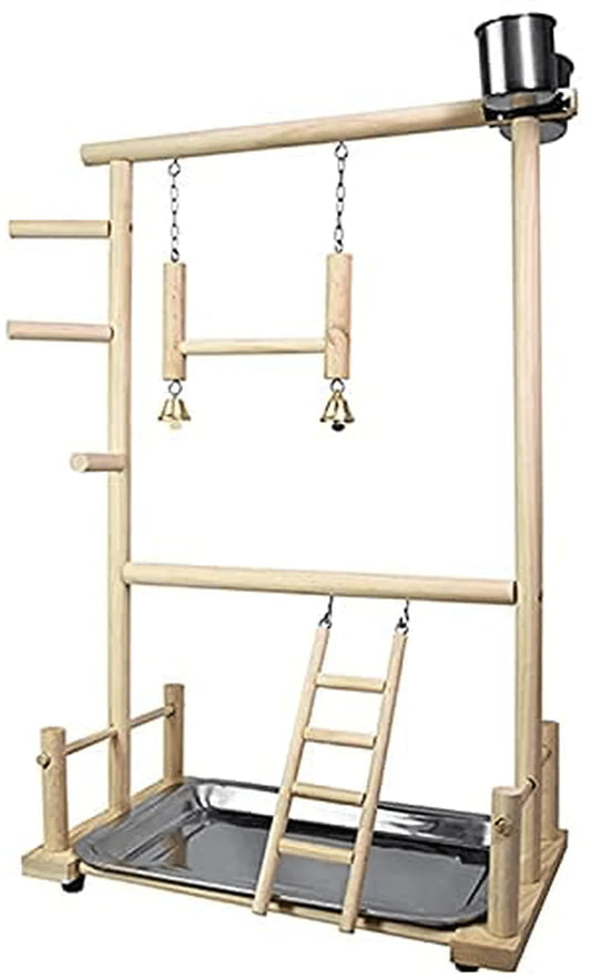 YZJC 3 Tier Parrots Playground,Natural Wooden Bird Playstand Perch Gym Play Stand Parakeet Ladders with Feeder Cups and Toys Exercise Play 36.5 Cm X 23 Cm X 57 Cm Animals & Pet Supplies > Pet Supplies > Bird Supplies > Bird Gyms & Playstands YZJC   