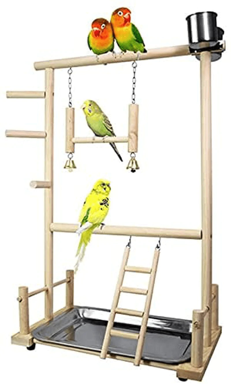 YZJC 3 Tier Parrots Playground,Natural Wooden Bird Playstand Perch Gym Play Stand Parakeet Ladders with Feeder Cups and Toys Exercise Play 36.5 Cm X 23 Cm X 57 Cm Animals & Pet Supplies > Pet Supplies > Bird Supplies > Bird Gyms & Playstands YZJC   