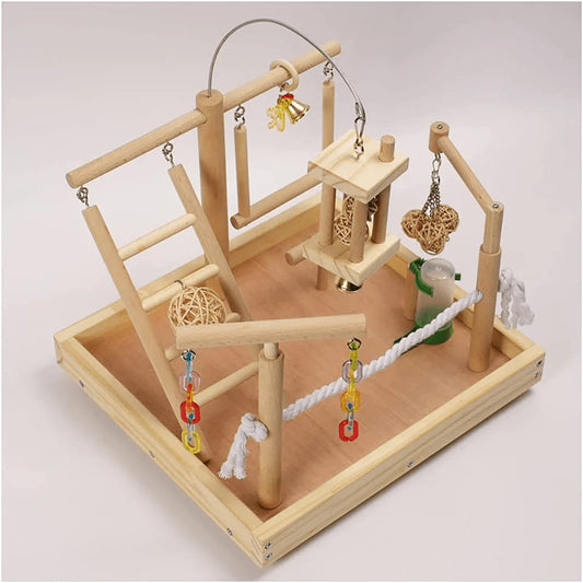 YZJC Bird Playstand Play Gym Stand,Small Parrot Stand Playground,Natural Color Solid Wood Ladder Swing for Tiger Skin Peony Starling Bird Stand Animals & Pet Supplies > Pet Supplies > Bird Supplies > Bird Gyms & Playstands YZJC B  