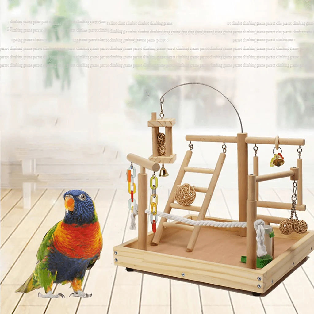 YZJC Bird Playstand Play Gym Stand,Small Parrot Stand Playground,Natural Color Solid Wood Ladder Swing for Tiger Skin Peony Starling Bird Stand