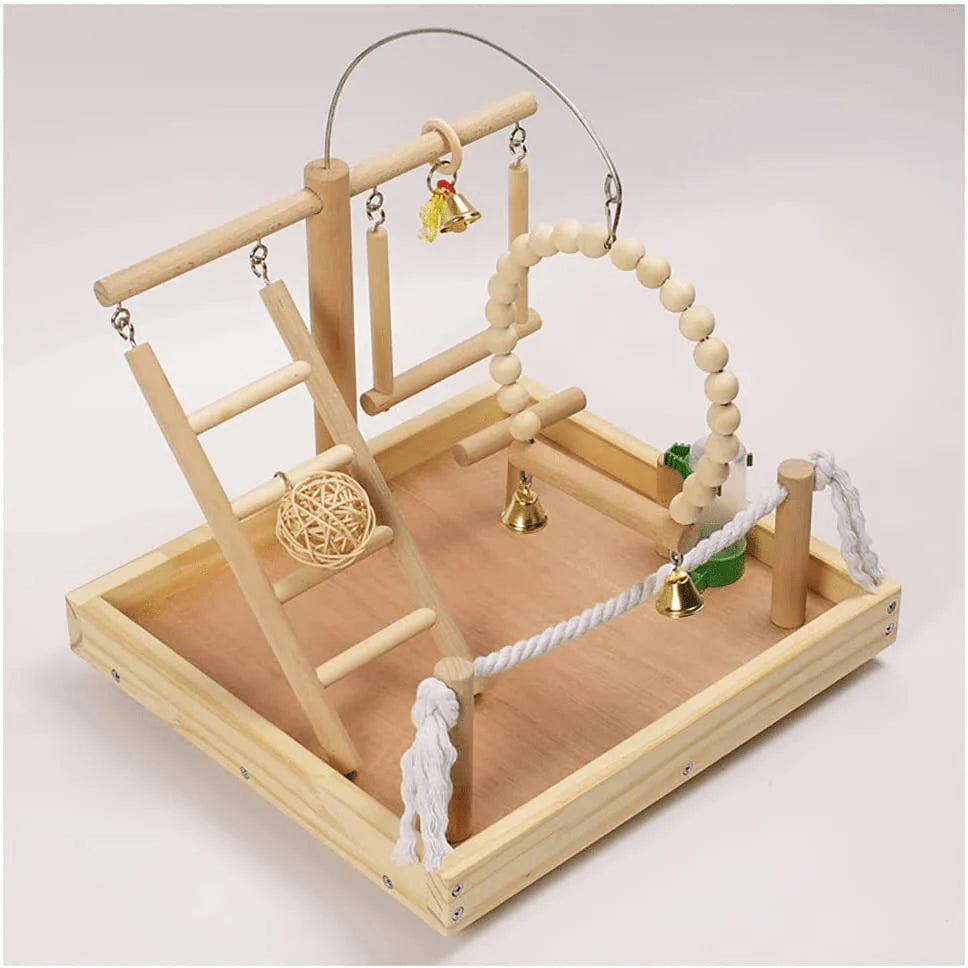YZJC Bird Playstand Play Gym Stand,Small Parrot Stand Playground,Natural Color Solid Wood Ladder Swing for Tiger Skin Peony Starling Bird Stand Animals & Pet Supplies > Pet Supplies > Bird Supplies > Bird Gyms & Playstands YZJC A  
