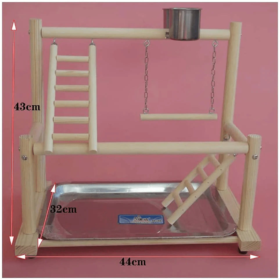 YZJC Double Layer Parrots Bird Playground Bird Play Stand Wood Perch Gym Playpen Ladder with Feeder Cups for Cockatiel Parakeet(Include a Tray) Animals & Pet Supplies > Pet Supplies > Bird Supplies > Bird Gyms & Playstands YZJC   