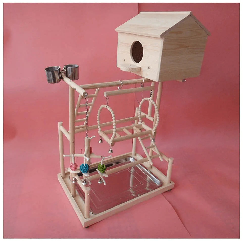 YZJC Parrot Playground-Bird Perches Nest Play Stand Gym Parrot Playground Playgym Playpen Playstand Swing Bridge Wood Climb Ladders Wooden Conures Parakeet Macaw African Animals & Pet Supplies > Pet Supplies > Bird Supplies > Bird Gyms & Playstands YZJC   