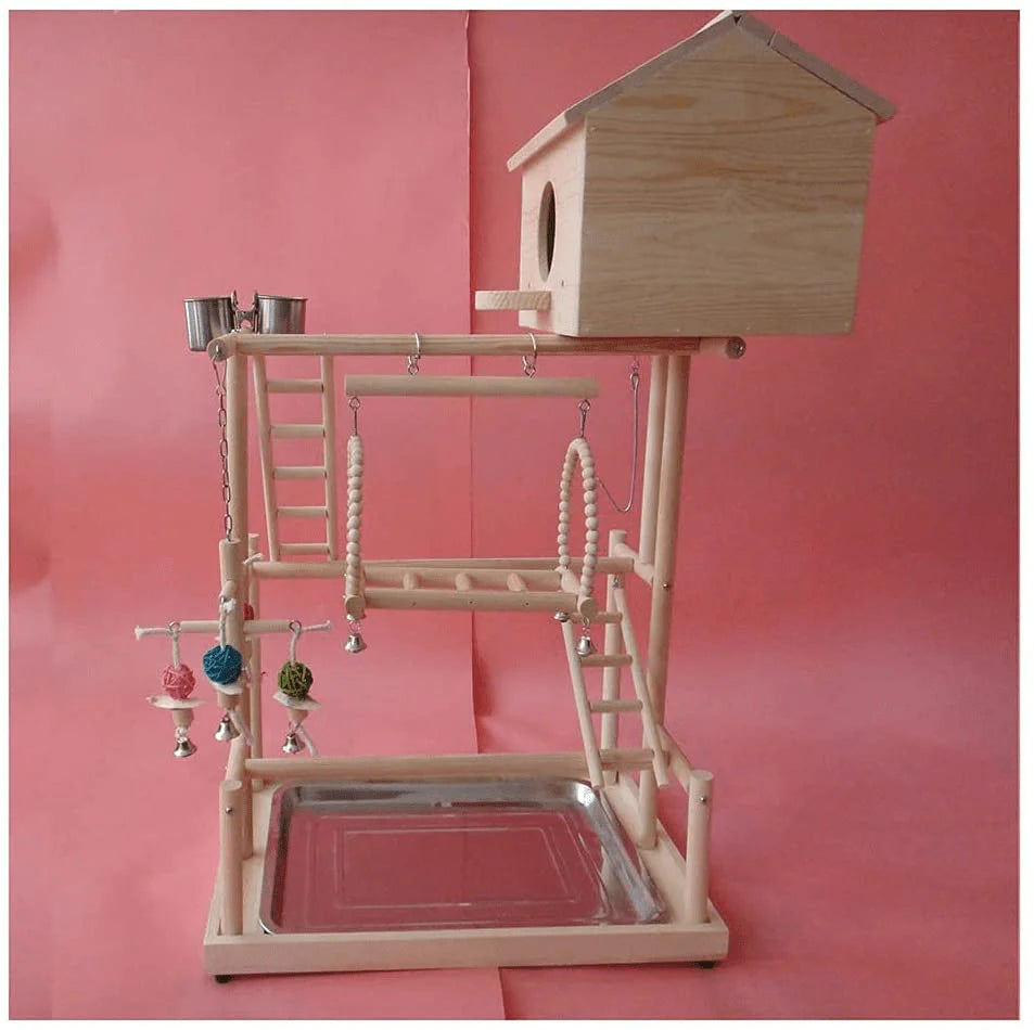 YZJC Parrot Playground-Bird Perches Nest Play Stand Gym Parrot Playground Playgym Playpen Playstand Swing Bridge Wood Climb Ladders Wooden Conures Parakeet Macaw African Animals & Pet Supplies > Pet Supplies > Bird Supplies > Bird Gyms & Playstands YZJC   